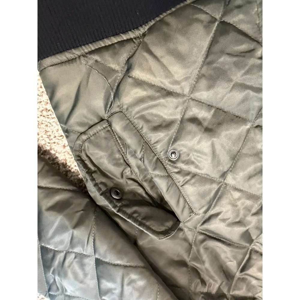 Capsule boys Olive Green Quilted Bomber Jacket Black Hooded Full Zip Large